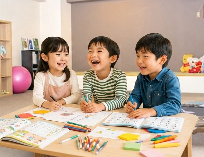 机を囲んで楽しそうに活動する子どもたち